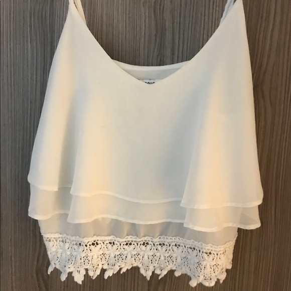 Ruffled, lace white camisole crop top. - Picture 1 of 7